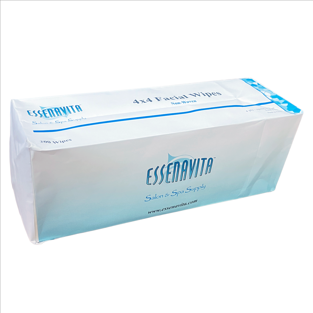 Biodegradable Essenavita smooth 4x4 esthetic facial wipes 100% Rayon - Gold Cosmetics & Supplies