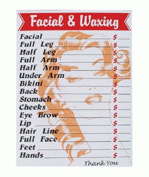Facial & Waxing Price List Wall Board (18"W X 24"L) - Gold Cosmetics & Supplies
