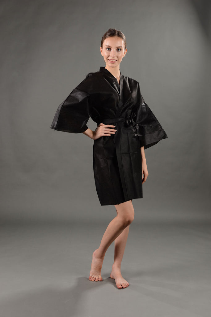 Disposable black kimonos spa robes non woven
