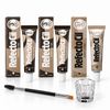 RefectoCil brow tint kit with two No. 3 Natural Brown tints, one No. 3.1 Light Brown tint, clear mixing glass and dual-ended tint brush on a white background