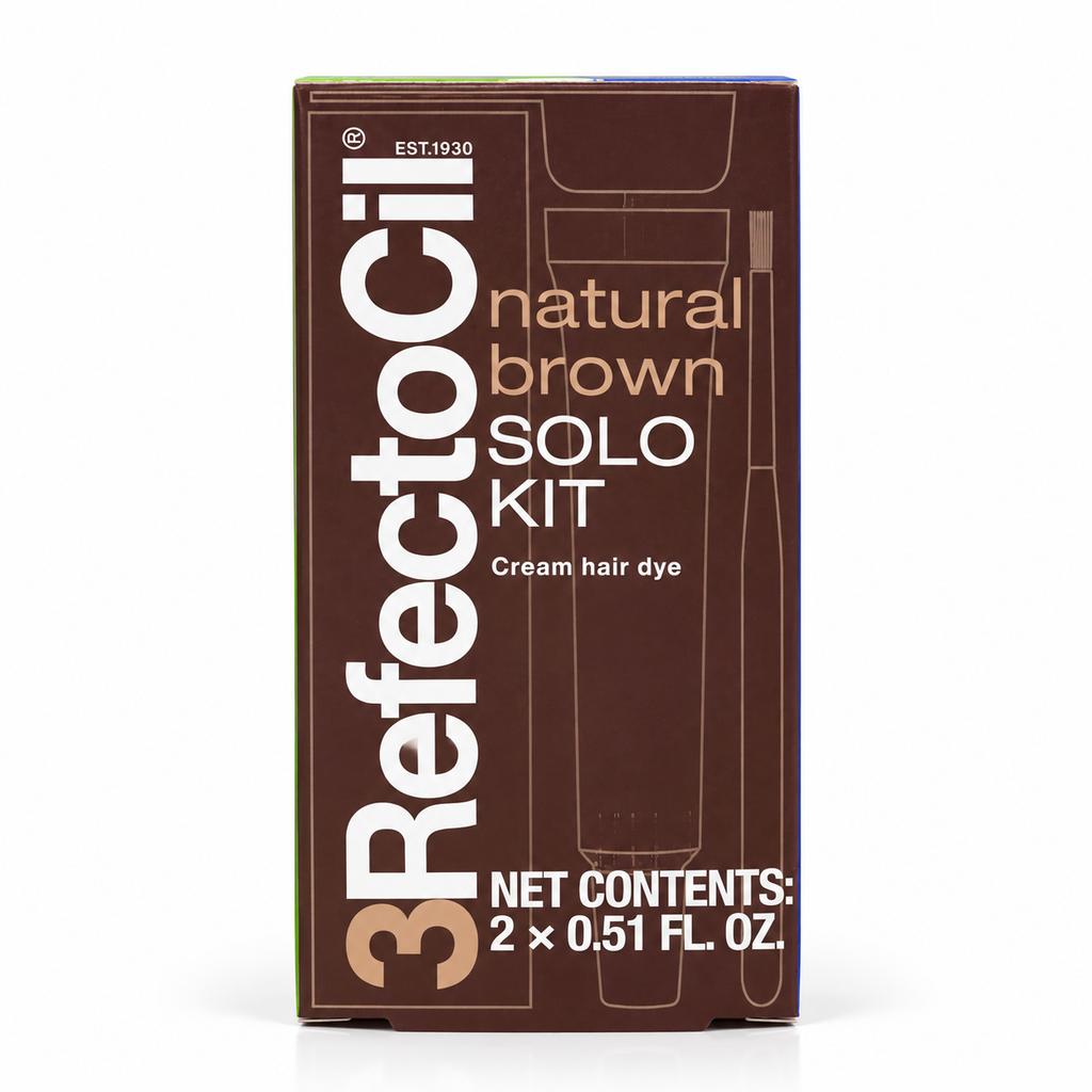 RefectoCil Natural Brown 3 Solo Kit, front view of original professional cream hair dye packaging.