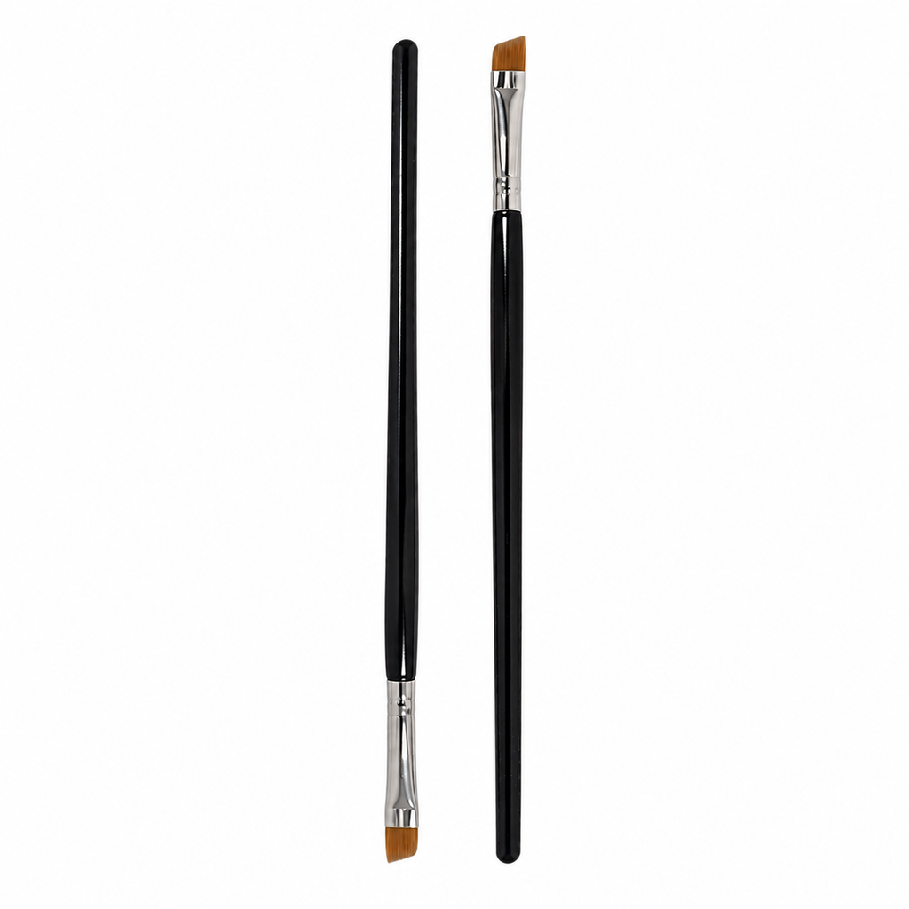 Professional angled tint brush shown in two views, featuring a black wooden handle, silver ferrule, and synthetic bristles on a white background.