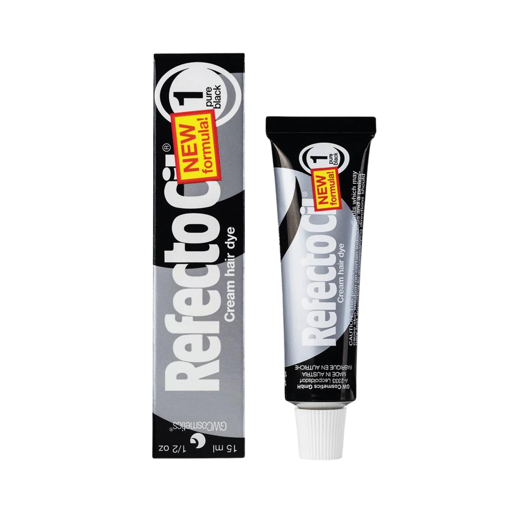 RefectoCil #1 Pure Black eyebrow and eyelash tint with a white background