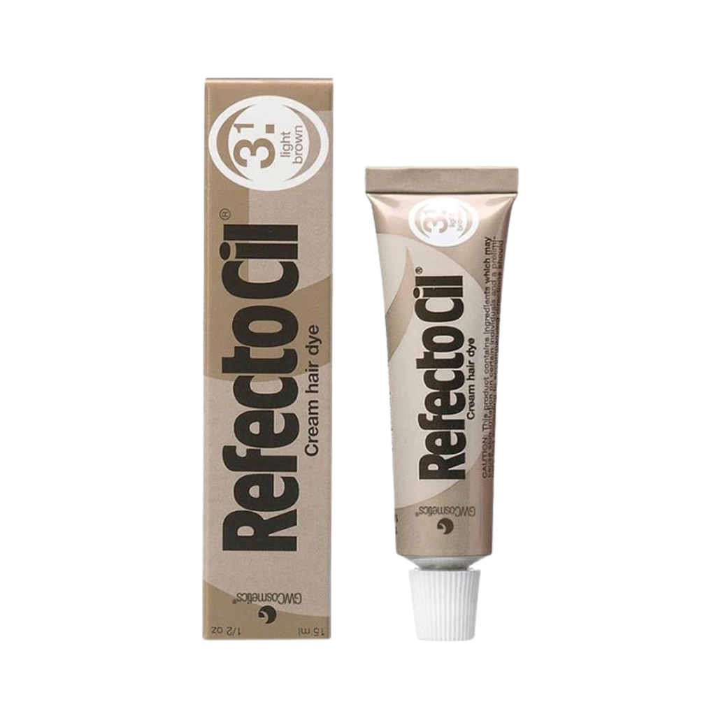 A tube and box of RefectoCil No. 3.1 Light Brown Professional Cream Hair Dye, shown on a plain white background.