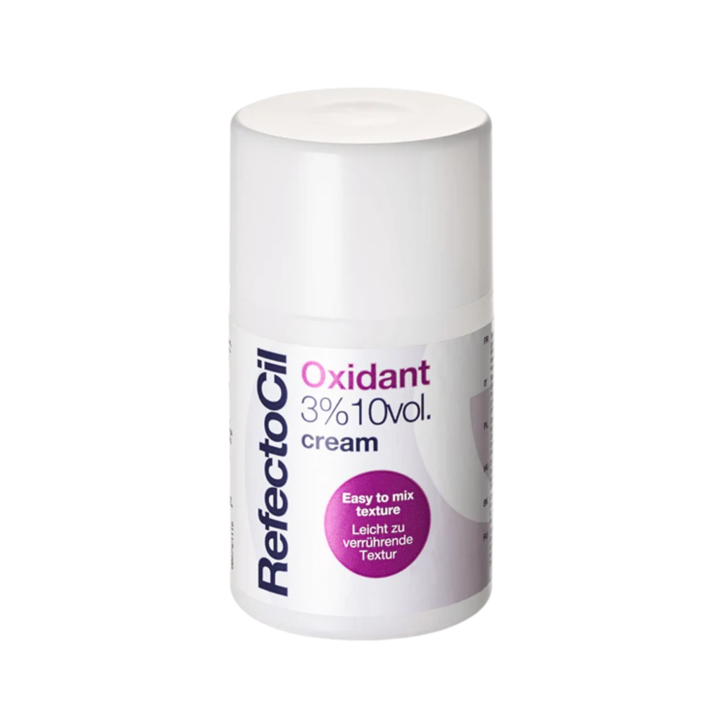 RefectoCil Oxidant 3% 10 Vol. Cream Developer in a white bottle with purple label on a white background