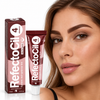 Model with professionally defined chestnut brows beside RefectoCil No. 4 Chestnut Professional Cream Hair Dye tube and box on a clean white background.