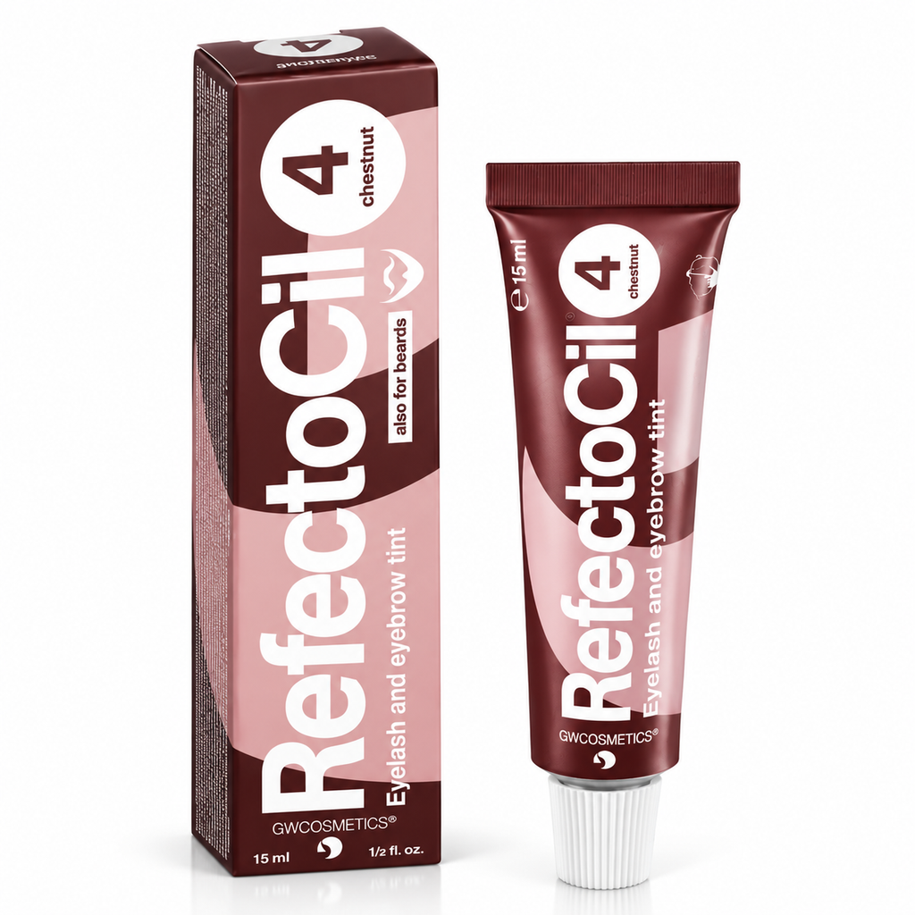 RefectoCil No. 4 Chestnut Professional Cream Hair Dye tube and box on a white background.