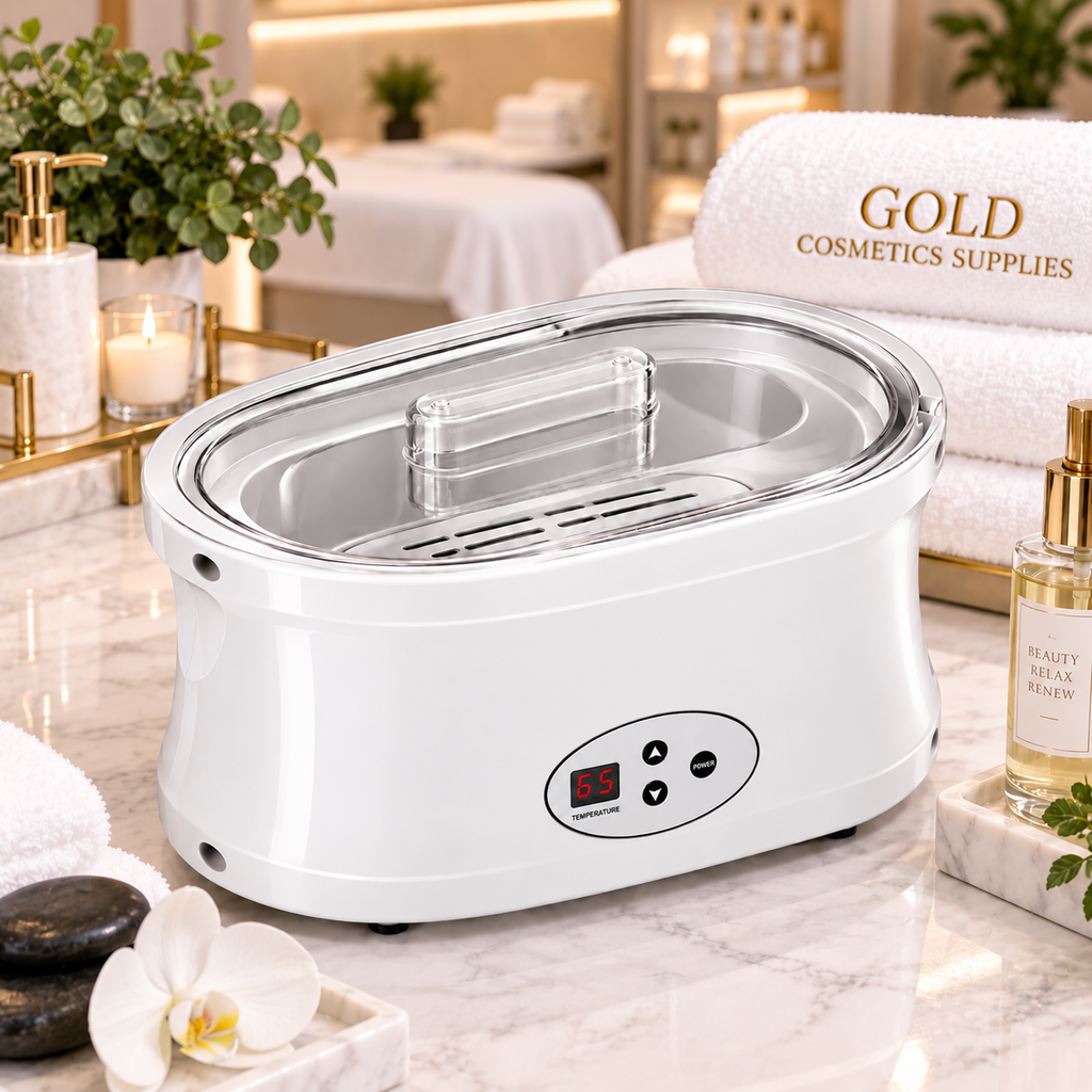 Paraffin wax warmer for salon and spa treatments displayed in a professional beauty setting
