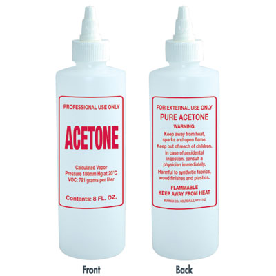 8 oz. Imprinted Nail Solution Bottle - "Acetone" - Gold Cosmetics & Supplies