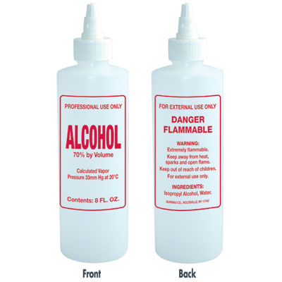 8 oz. Imprinted Nail Solution Bottle - "Alcohol" - Gold Cosmetics & Supplies
