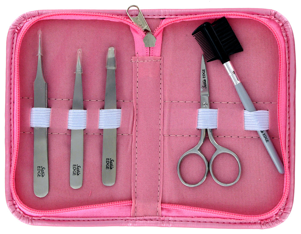 Satin Edge 5-pc Eyebrow Set with Pink Case - Gold Cosmetics & Supplies