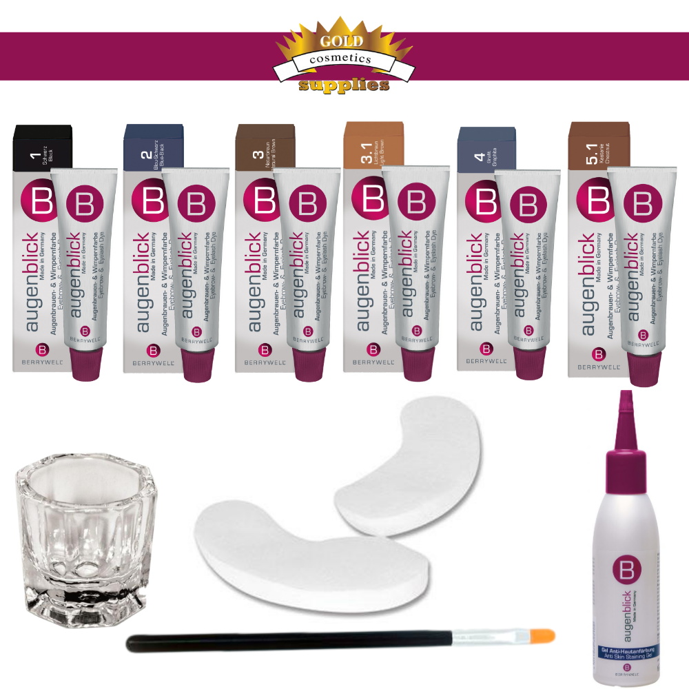 Berrywell Eyebrow Eyelash Tint Kit (10-Pieces) - Gold Cosmetics & Supplies